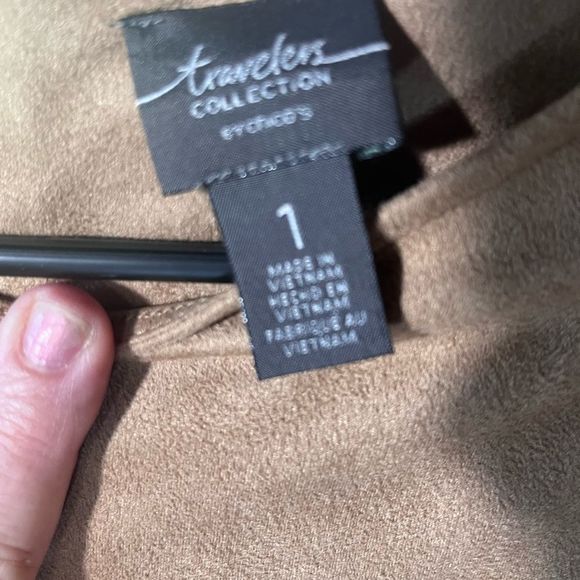 travelers collection Chicos Size I Faux Suede back Zipper 3/4 Sleeve Caramel - Picture 7 of 9